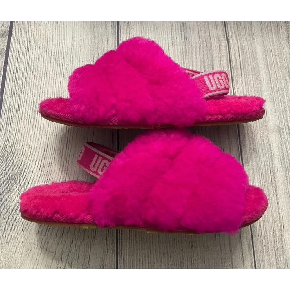 Pink Ugg Uggs Fluff Yeah Little Girl Slides Slippers Sandals Shoes, Size 11